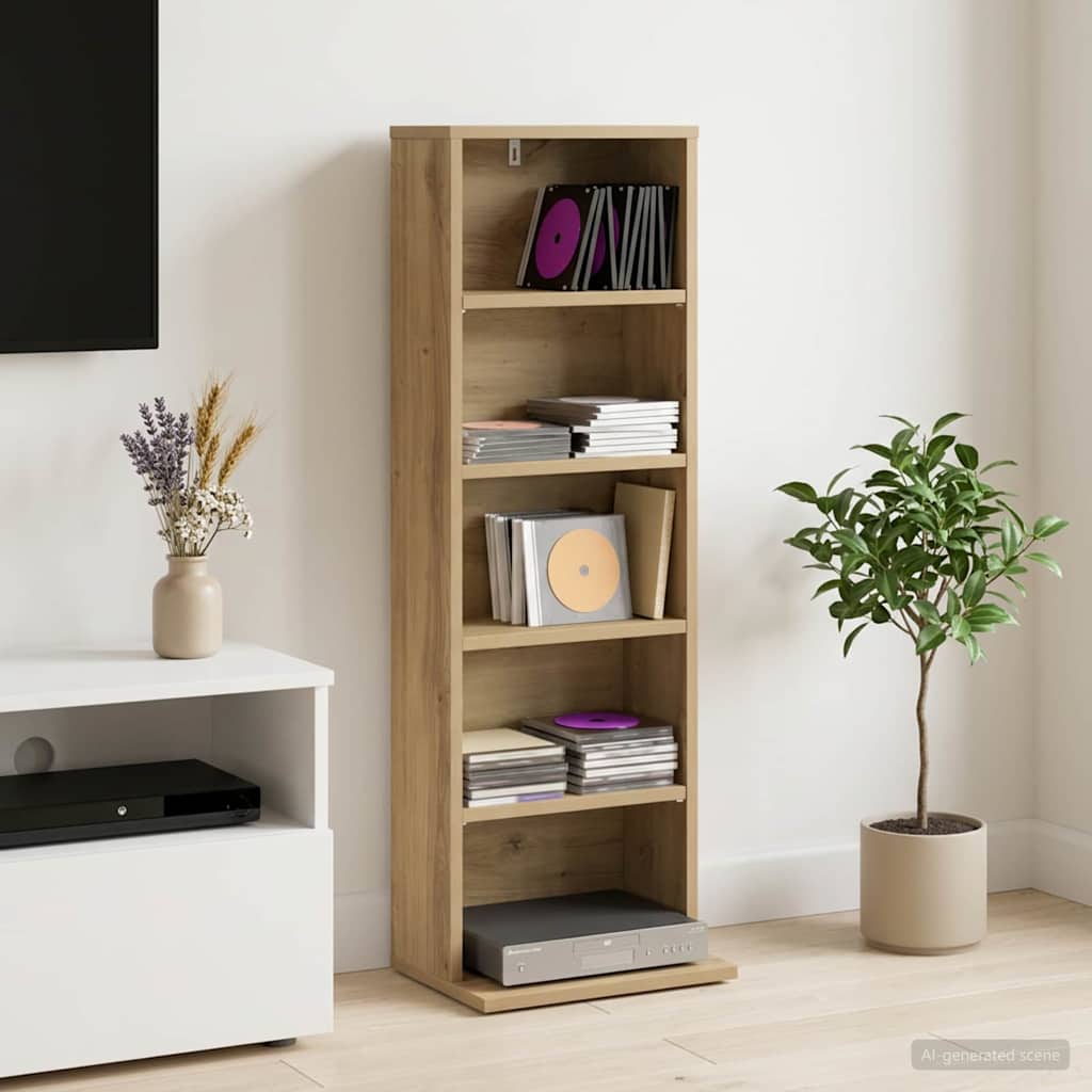CD Kast Artisanaal eiken 33 x 23,5 x 97,5 cm Bewerkt hout – afbeelding 1