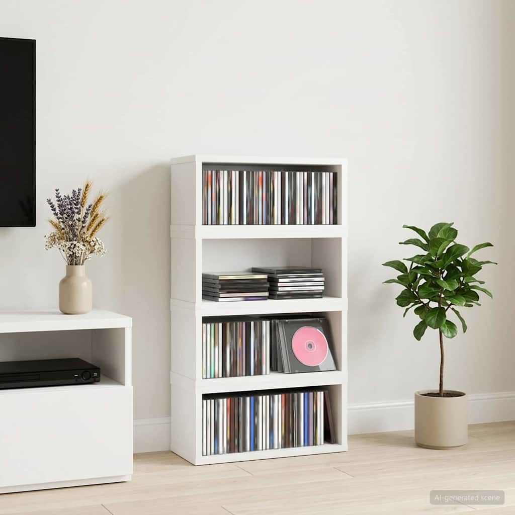 Рафтове за CDs 4 бр. Бяло 40 x 17 x 17 см Инженерна дървесина