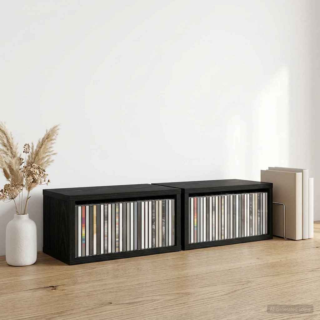 Рафтове за CDs 2 бр. Черен дъб 40 x 17 x 17 см