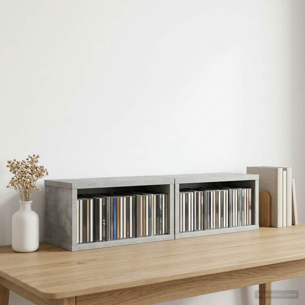 Рафтове за CDs 2 бр. Бетонно сиво 40 x 17 x 17 см