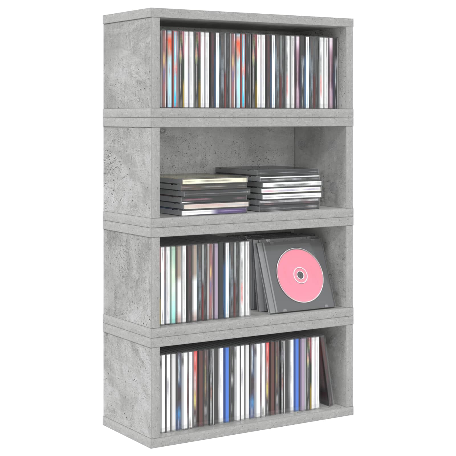 vidaXL CD Opslag Rek 4 st Betongrijs 40 x 17 x 17 cm Bewerkt hout