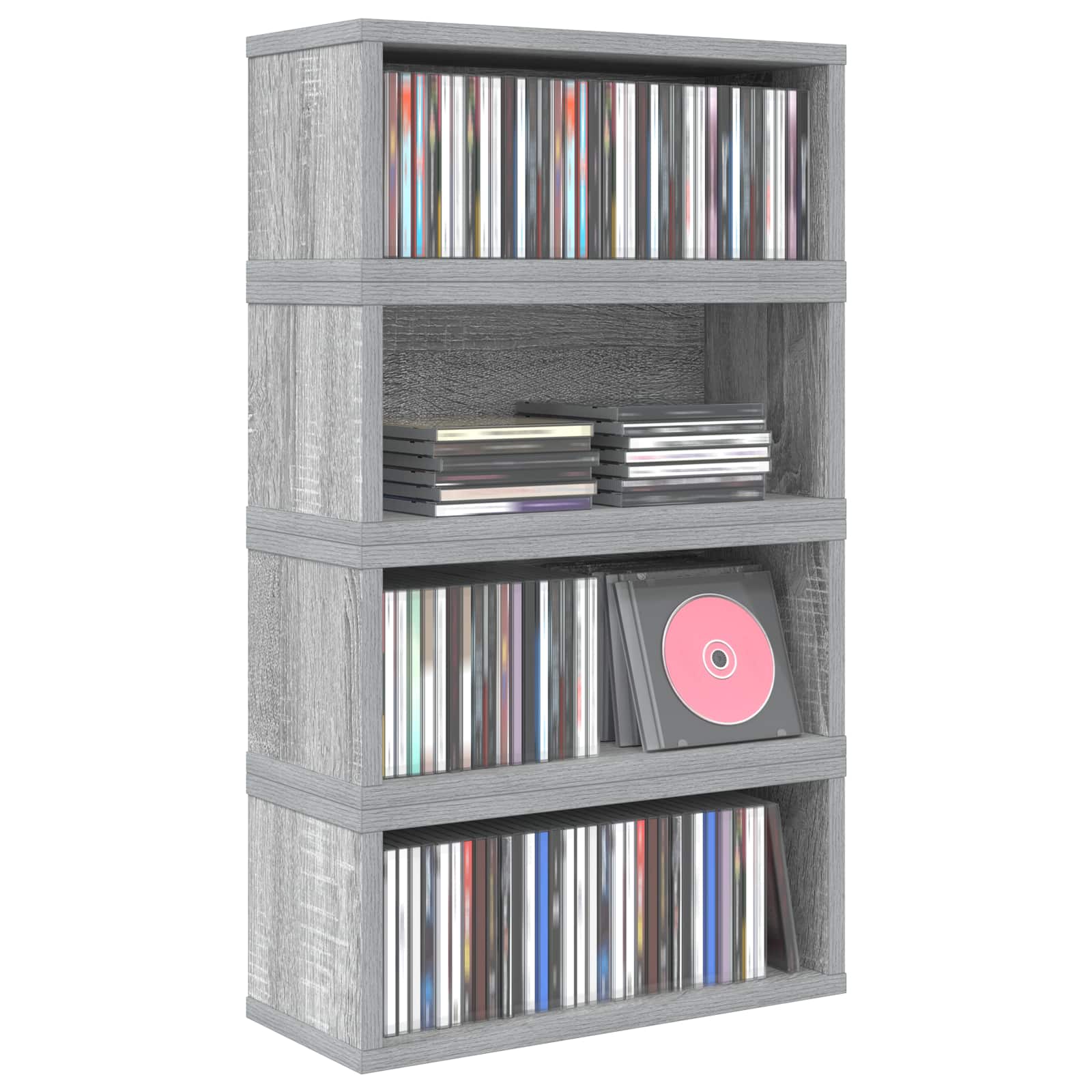 vidaXL CD Opslag Rek 4 st Grijs Sonoma 40 x 17 x 17 cm Bewerkt hout