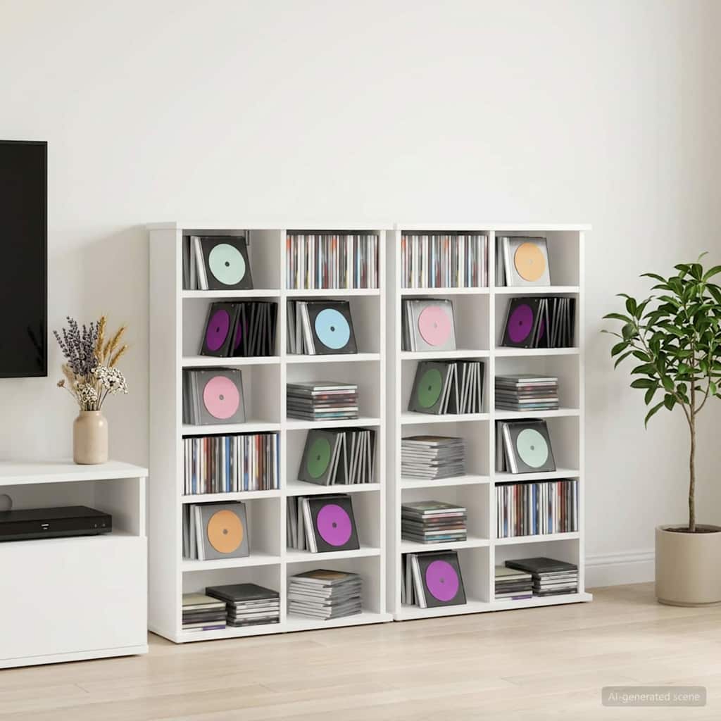 CD-kaappi 2 kpl valkoinen 60 x 17 x 92 cm Tekninen puu