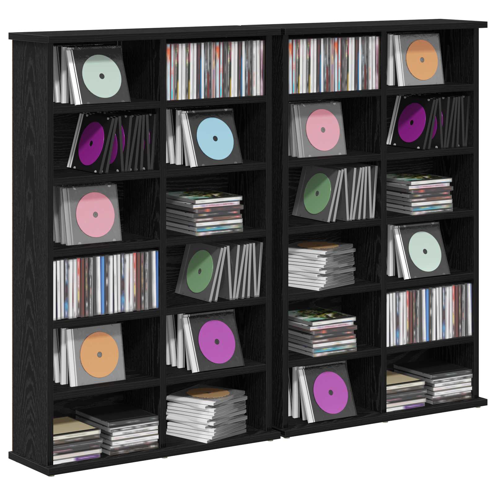 CD-kaappi 2 kpl Musta tammi 60 x 17 x 92 cm Tekninen puu - Image 3