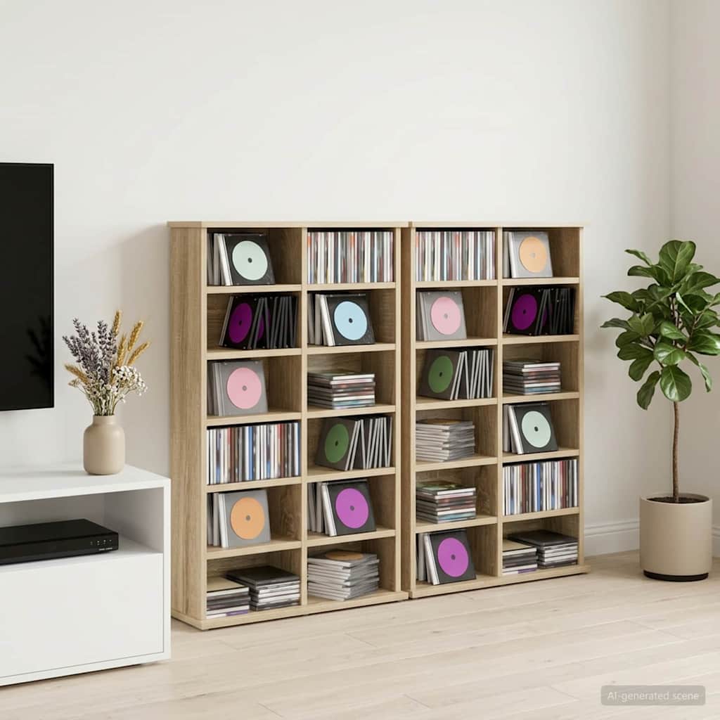 CD-kaappi 2 kpl Sonoma-tammi 60 x 17 x 92 cm Tekninen puu