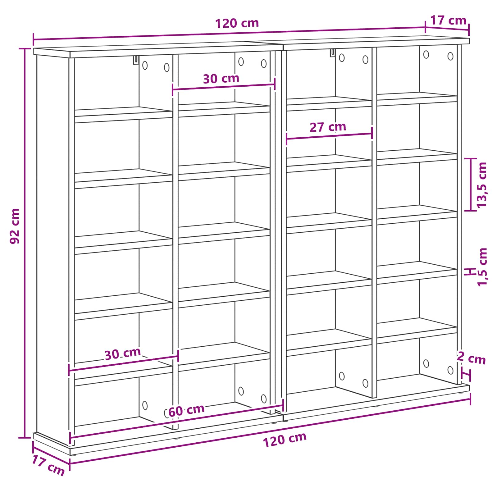 CD-kaappi 2 kpl Sonoma-tammi 60 x 17 x 92 cm Tekninen puu - Image 11
