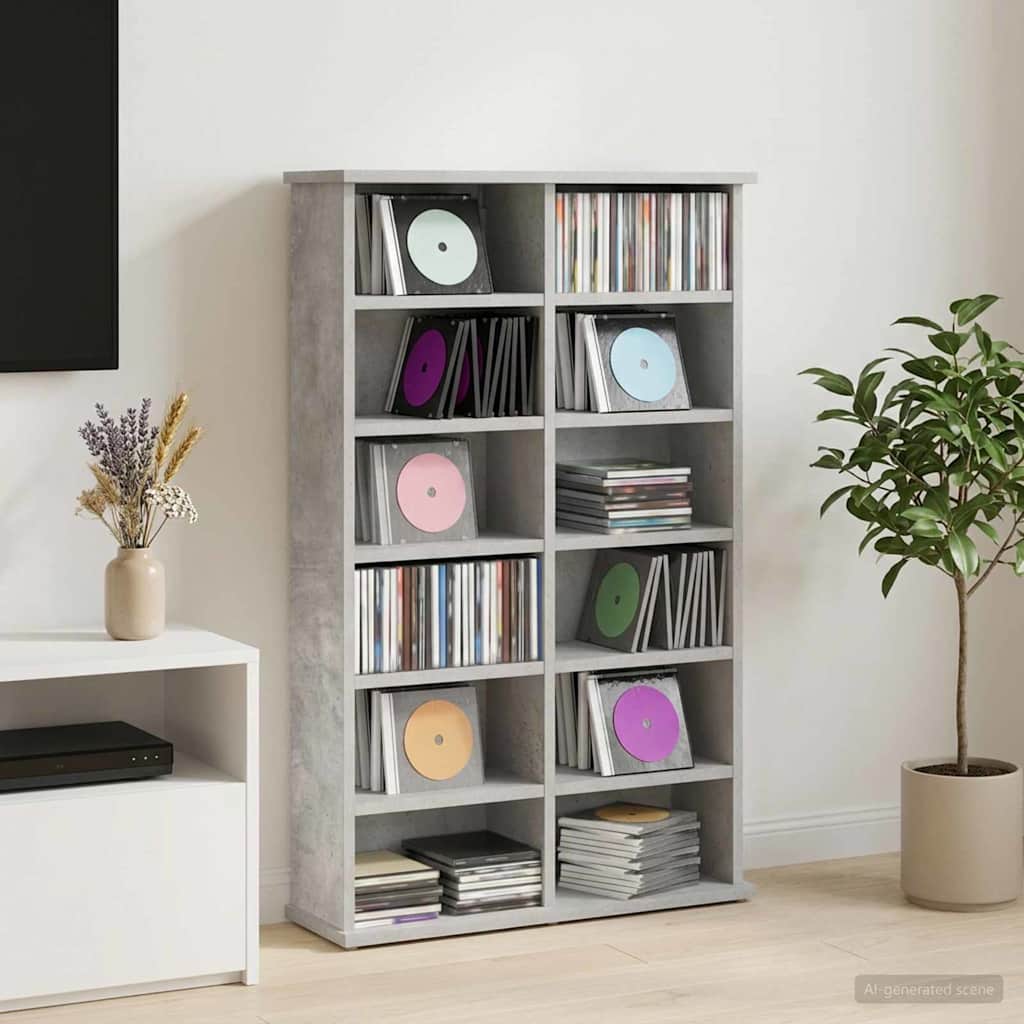 CD-kaappi Betoninharmaa 60 x 17 x 92 cm Tekninen puu