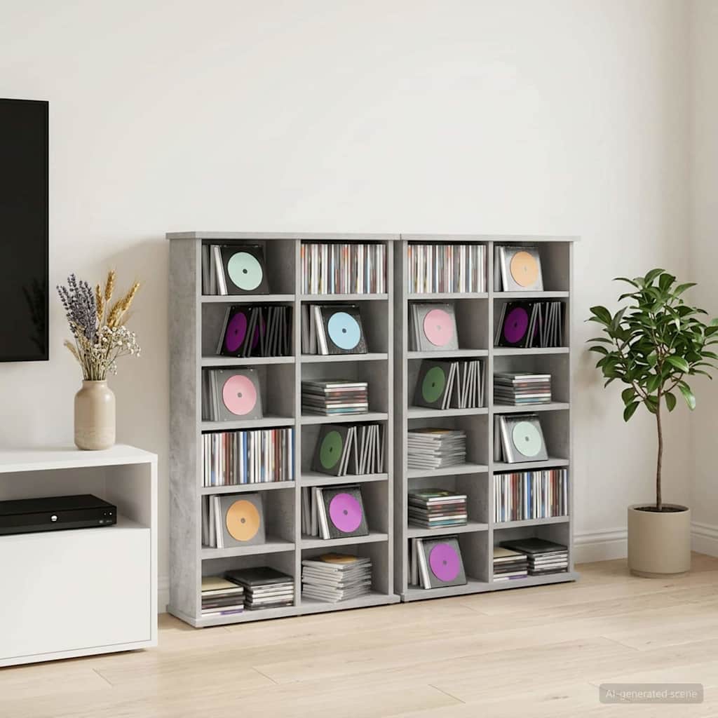 CD-kaappi 2 kpl Betoninharmaa 60 x 17 x 92 cm Tekninen puu