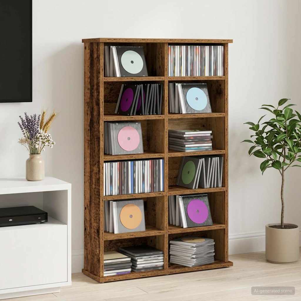 CD-kaappi Vanha puu 60 x 17 x 92 cm Tekninen puu
