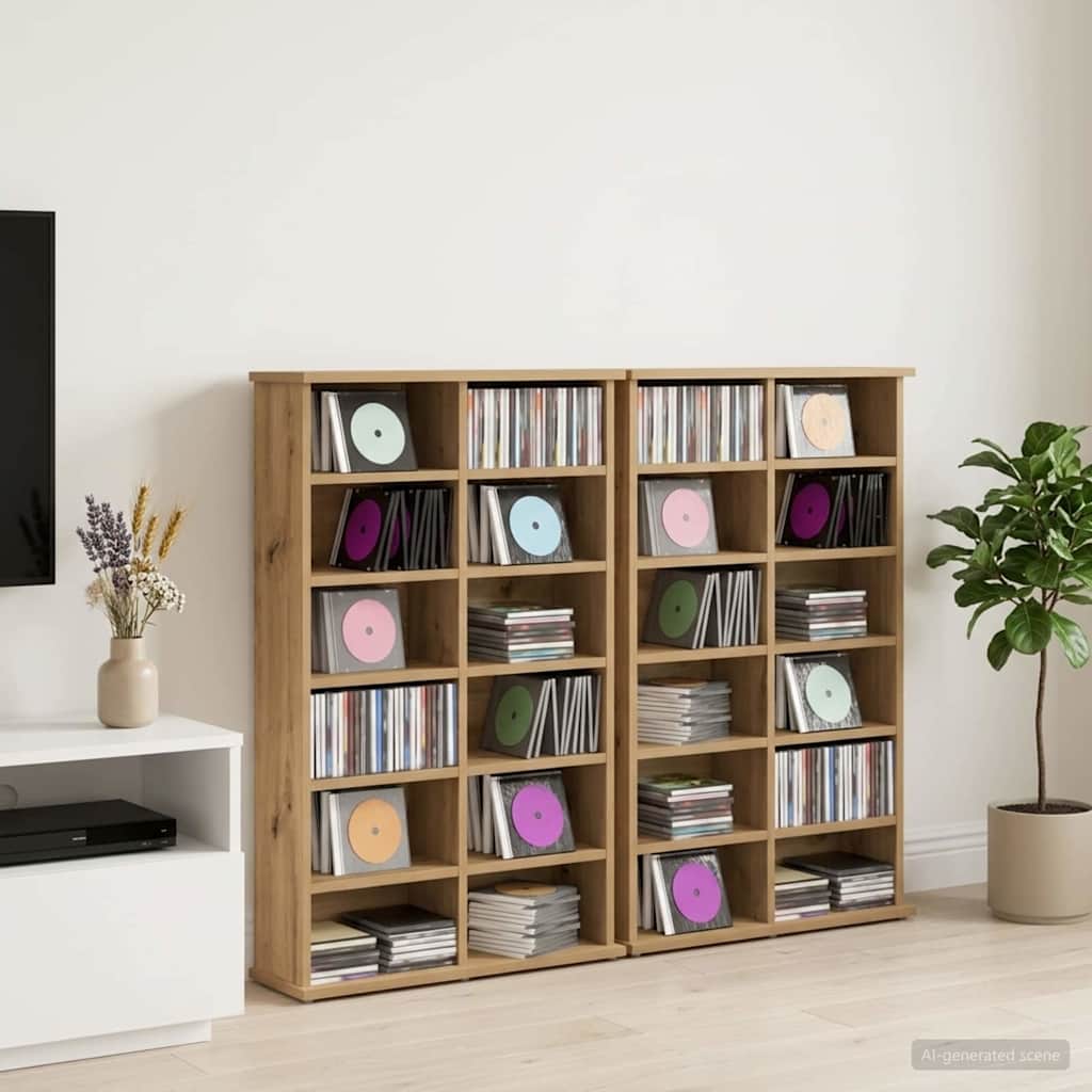 CD-kaappi 2 kpl Artisaanitammi 60 x 17 x 92 cm Tekninen puu