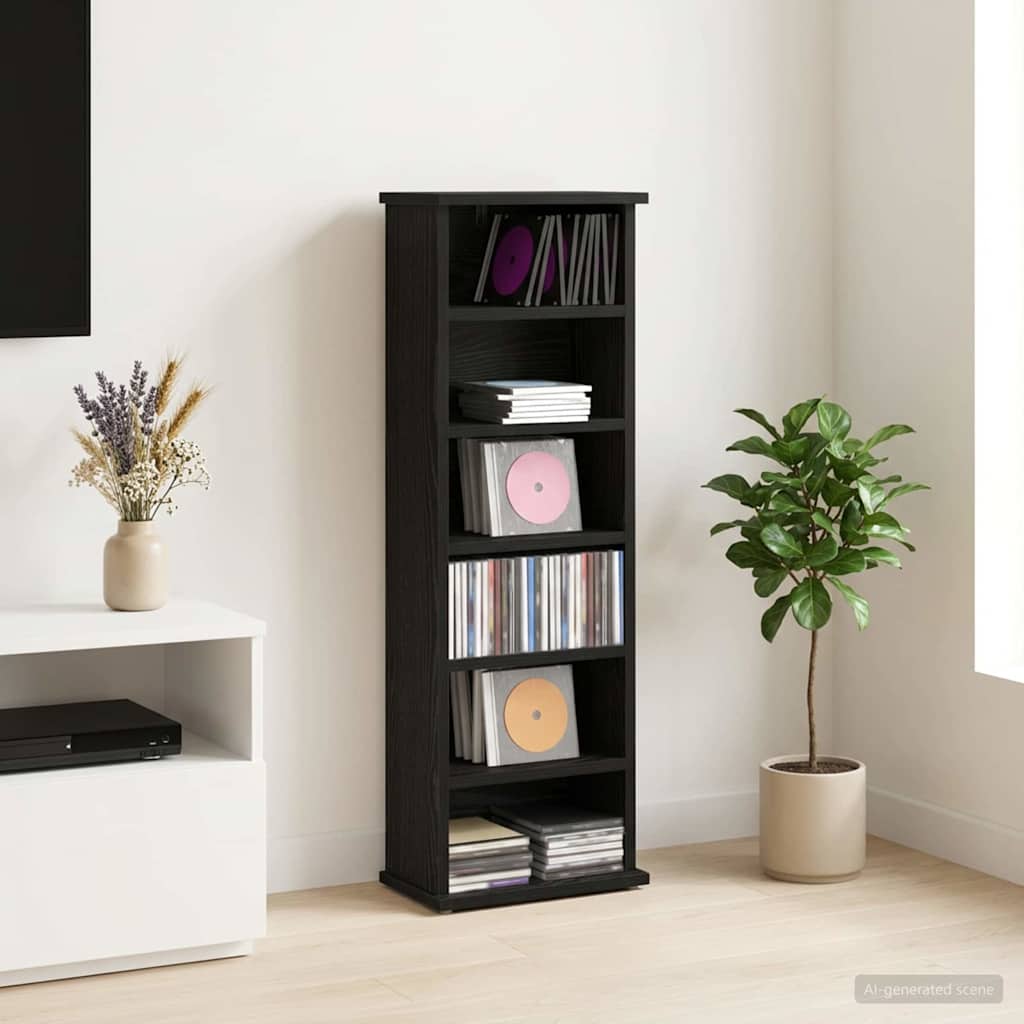 CD Kast Zwart eiken 60 x 17 x 92 cm Bewerkt hout – afbeelding 1