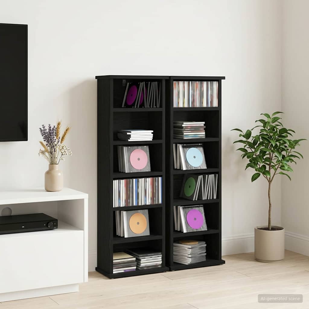 CD Kast 2 st Zwart eiken 60 x 17 x 92 cm Bewerkt hout – afbeelding 1