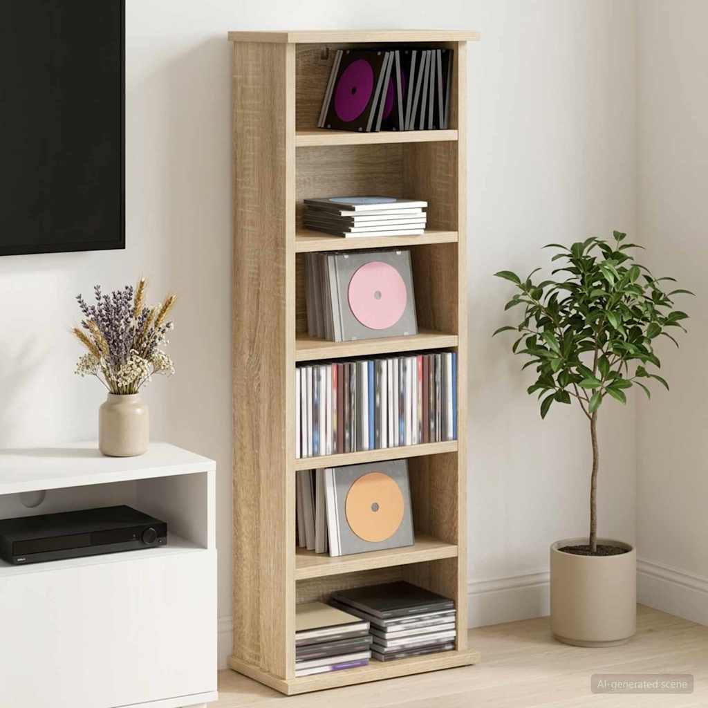 CD Kast Sonoma Eiken 60 x 17 x 92 cm Bewerkt hout – afbeelding 1