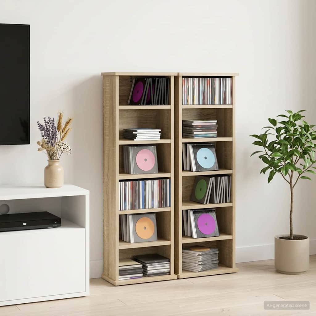 CD-kaappi 2 kpl Sonoma-tammi 60 x 17 x 92 cm Tekninen puu