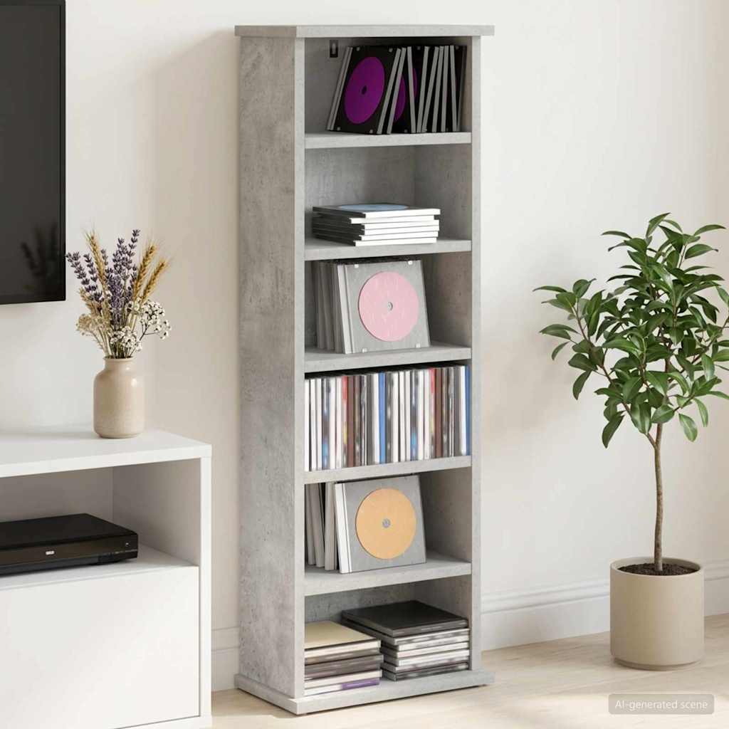 CD-kaappi Betoninharmaa 60 x 17 x 92 cm Tekninen puu