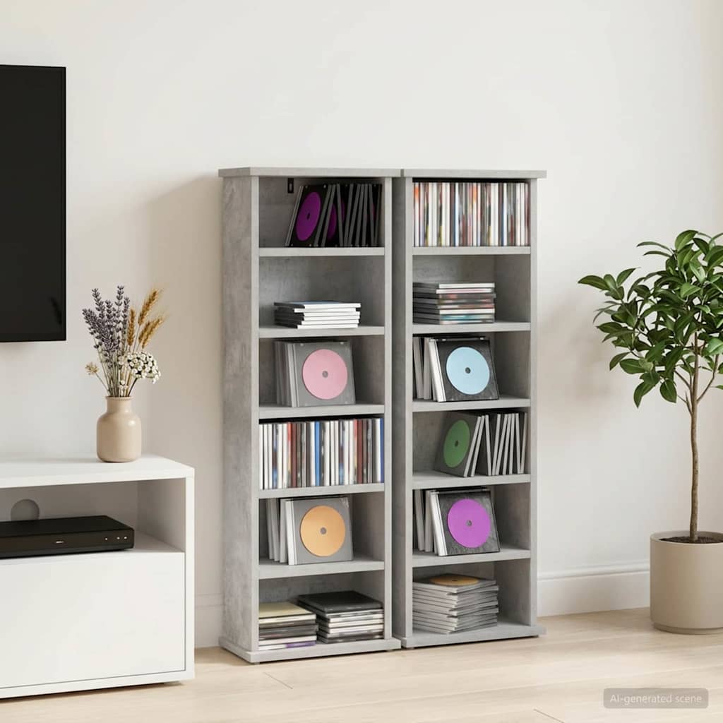 CD Kast 2 st Betongrijs 60 x 17 x 92 cm Bewerkt hout – afbeelding 1