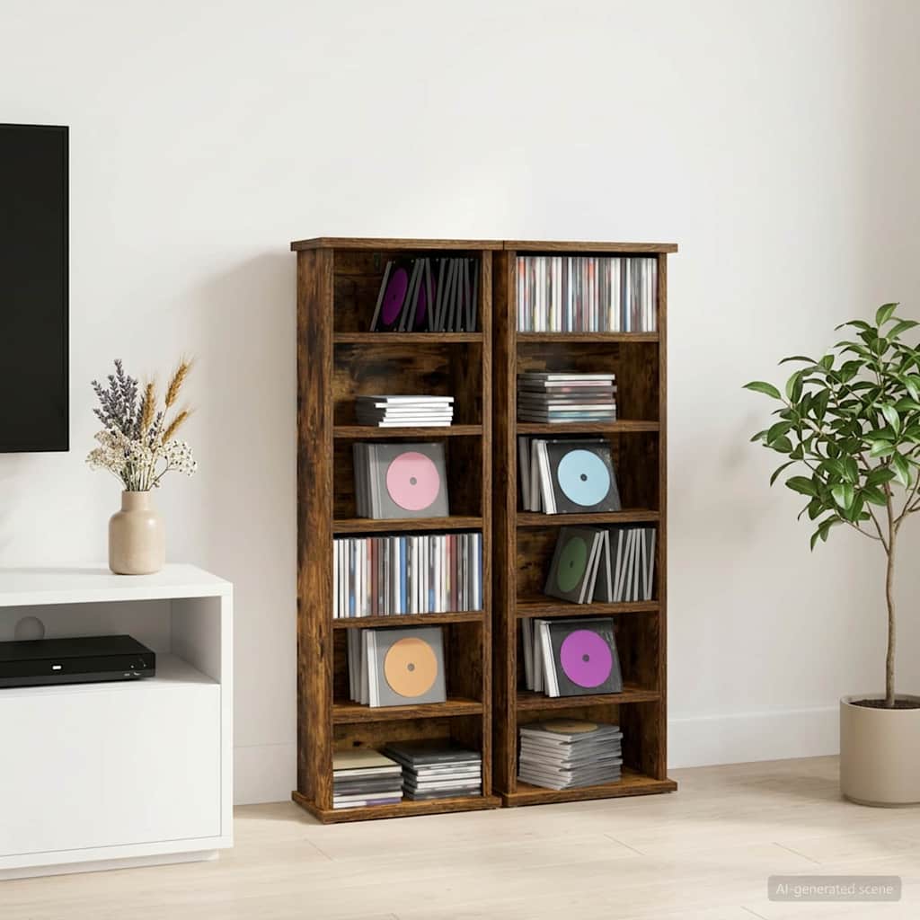 CD-kaappi 2 kpl Savutammi 60 x 17 x 92 cm Tekninen puu