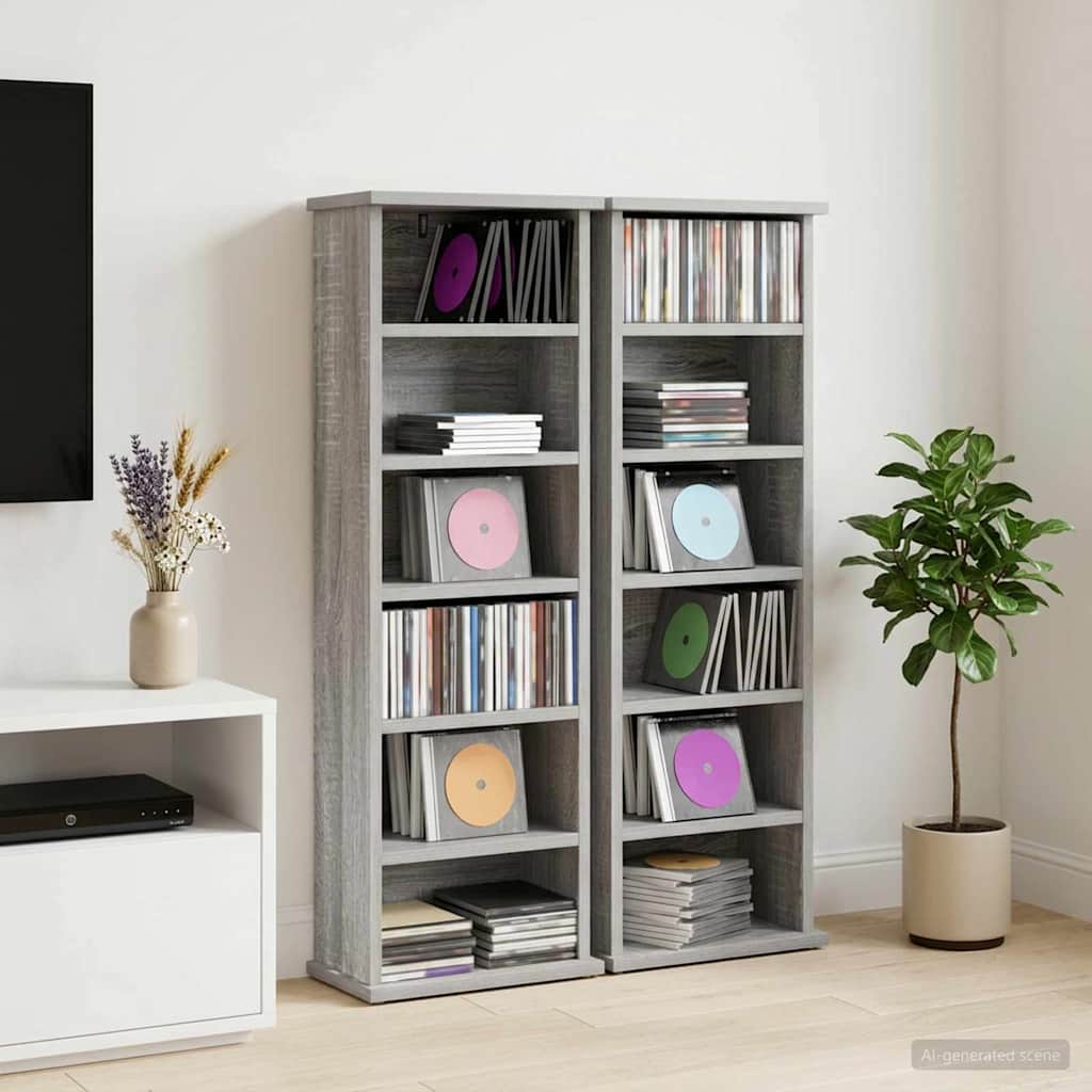 CD Kast 2 st Grijs Sonoma 60 x 17 x 92 cm Bewerkt hout – afbeelding 1