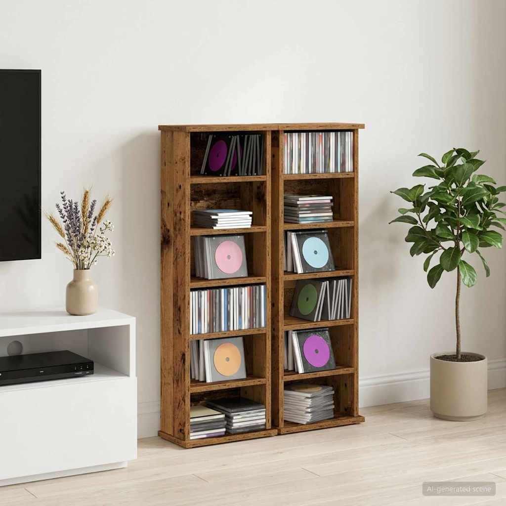 CD-kaappi 2 kpl Vanha puu 60 x 17 x 92 cm Tekninen puu