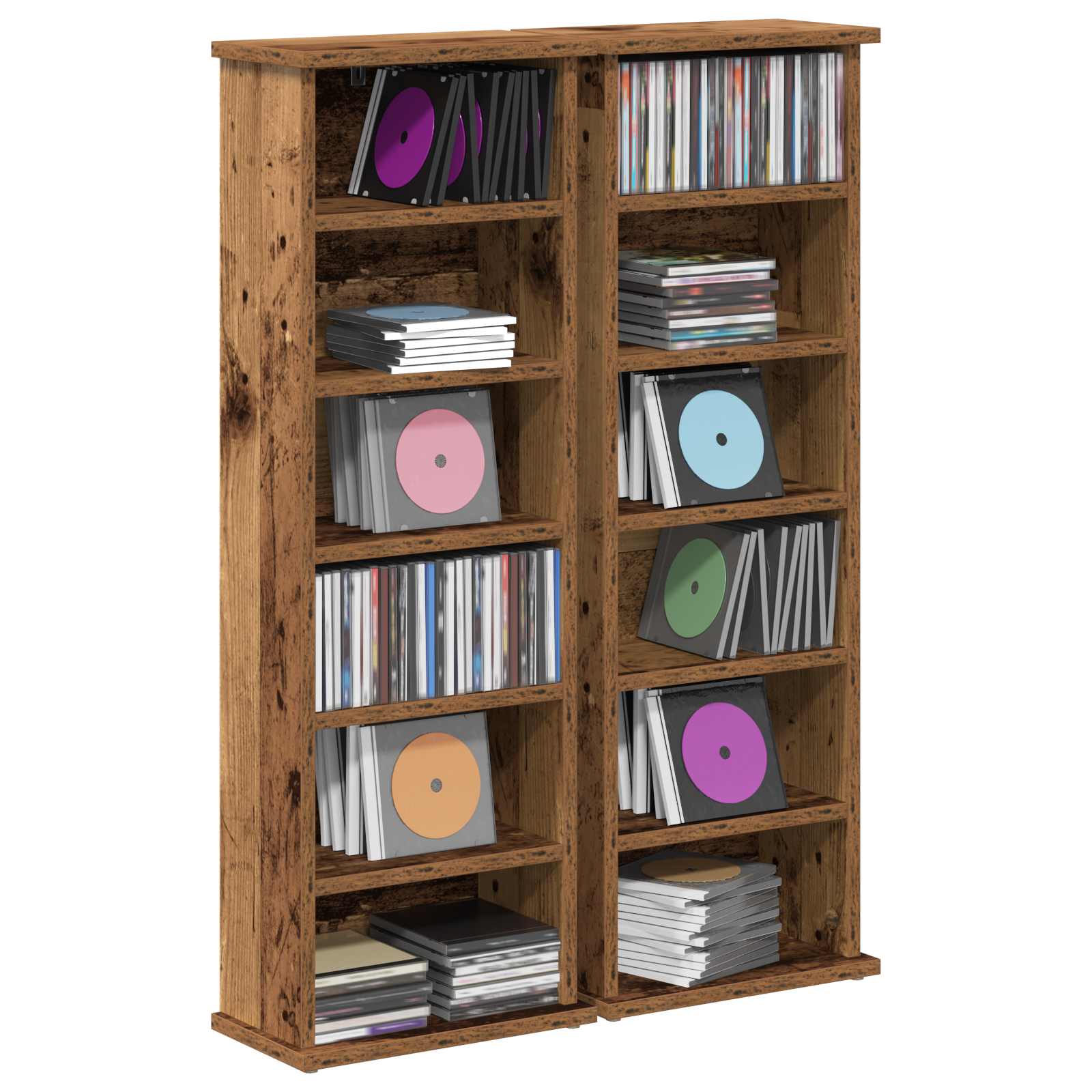 CD-kaappi 2 kpl Vanha puu 60 x 17 x 92 cm Tekninen puu - Image 3