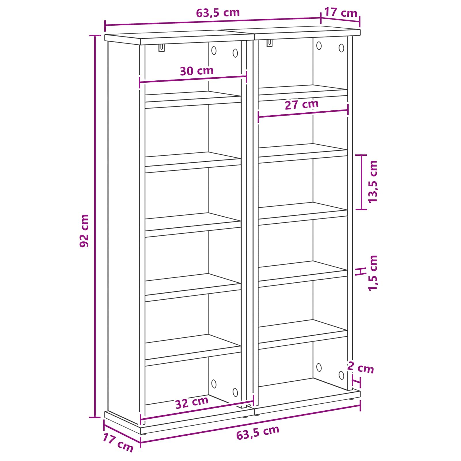 CD-kaappi 2 kpl Vanha puu 60 x 17 x 92 cm Tekninen puu - Image 10