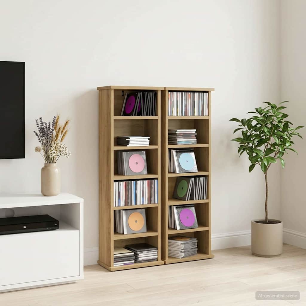 CD-kaappi 2 kpl Artisaanitammi 60 x 17 x 92 cm Tekninen puu