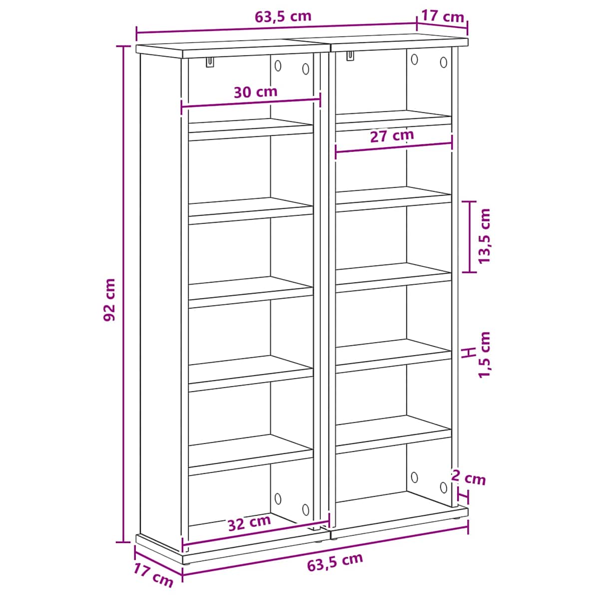 CD Skab 60 x 17 x 92 cm Konstrueret træ - Billede 11