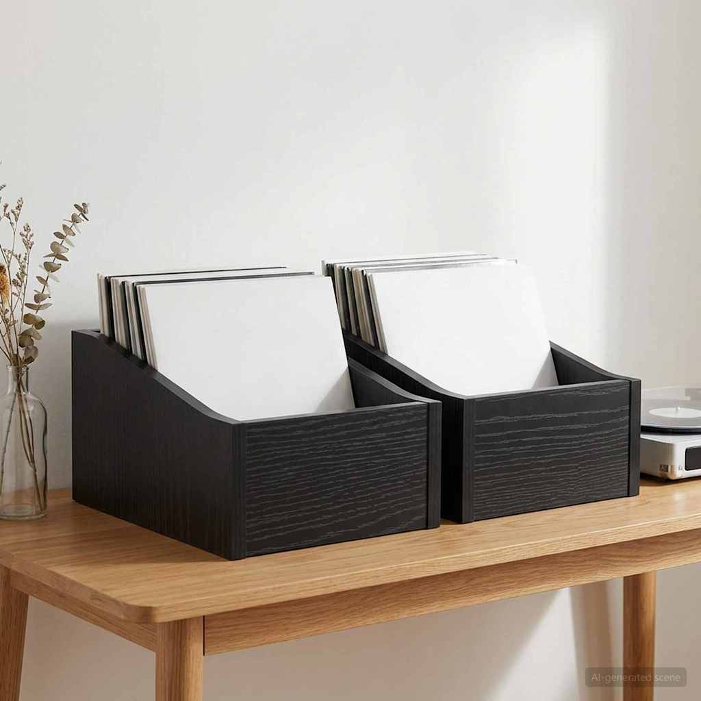 vidaXL LP-levykotelo 2 kpl Musta tammi 23 x 33 x 16 cm Tekninen puu