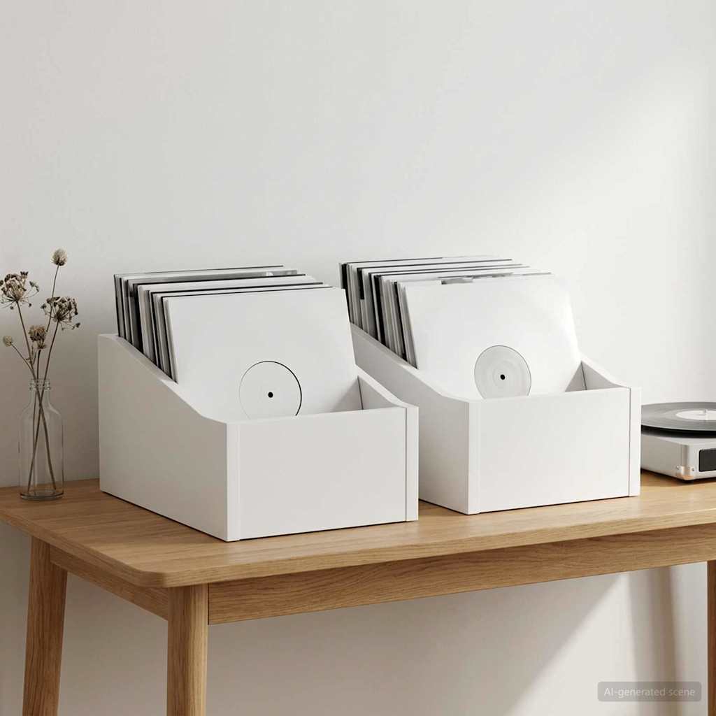 vidaXL LP pladeæske 2 stk. Hvid 18 x 32 x 18 cm Konstrueret træ