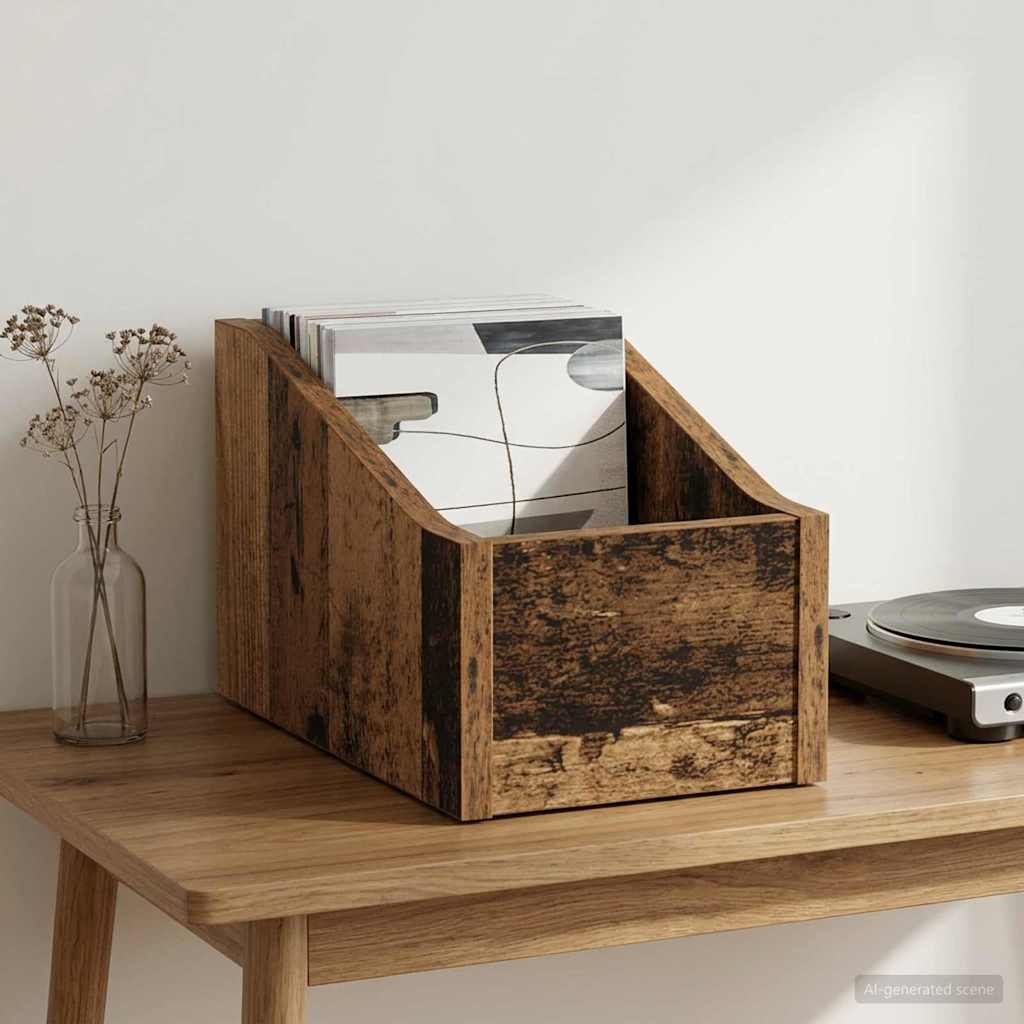 LP pladeæske i egetræsfarve 18 x 32 x 18 cm til vinylopbevaring
