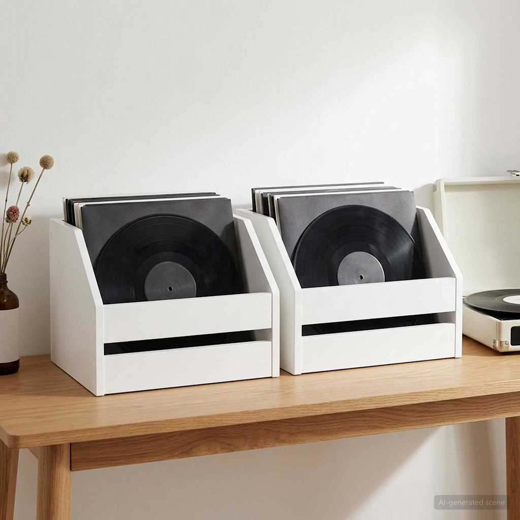 vidaXL Vinylalbum kasse 2 stk. Hvid 38 x 30 x 29 cm Konstrueret træ
