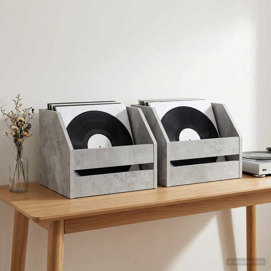 vidaXL Vinylalbum kasse 2 stk. Betongrå 38 x 30 x 29 cm
