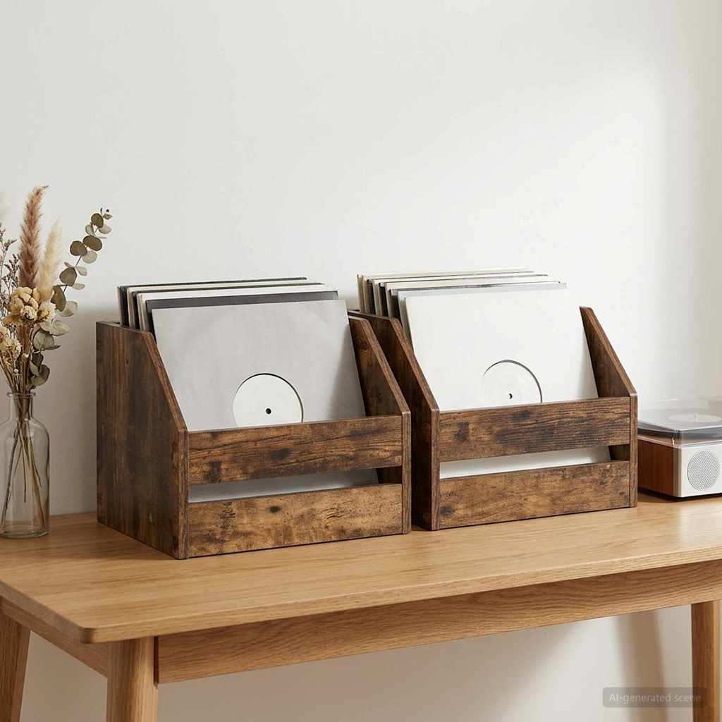 vidaXL Vinylalbum kasse 2 stk. Røget eg 38 x 30 x 29 cm