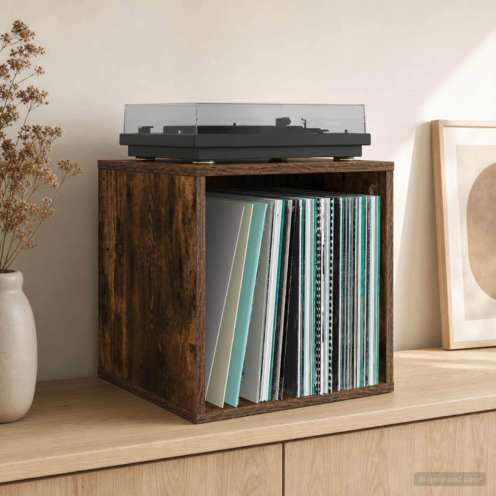 vidaXL Vinylalbum kasse Røget eg 37 x 36,5 x 38 cm Konstrueret træ