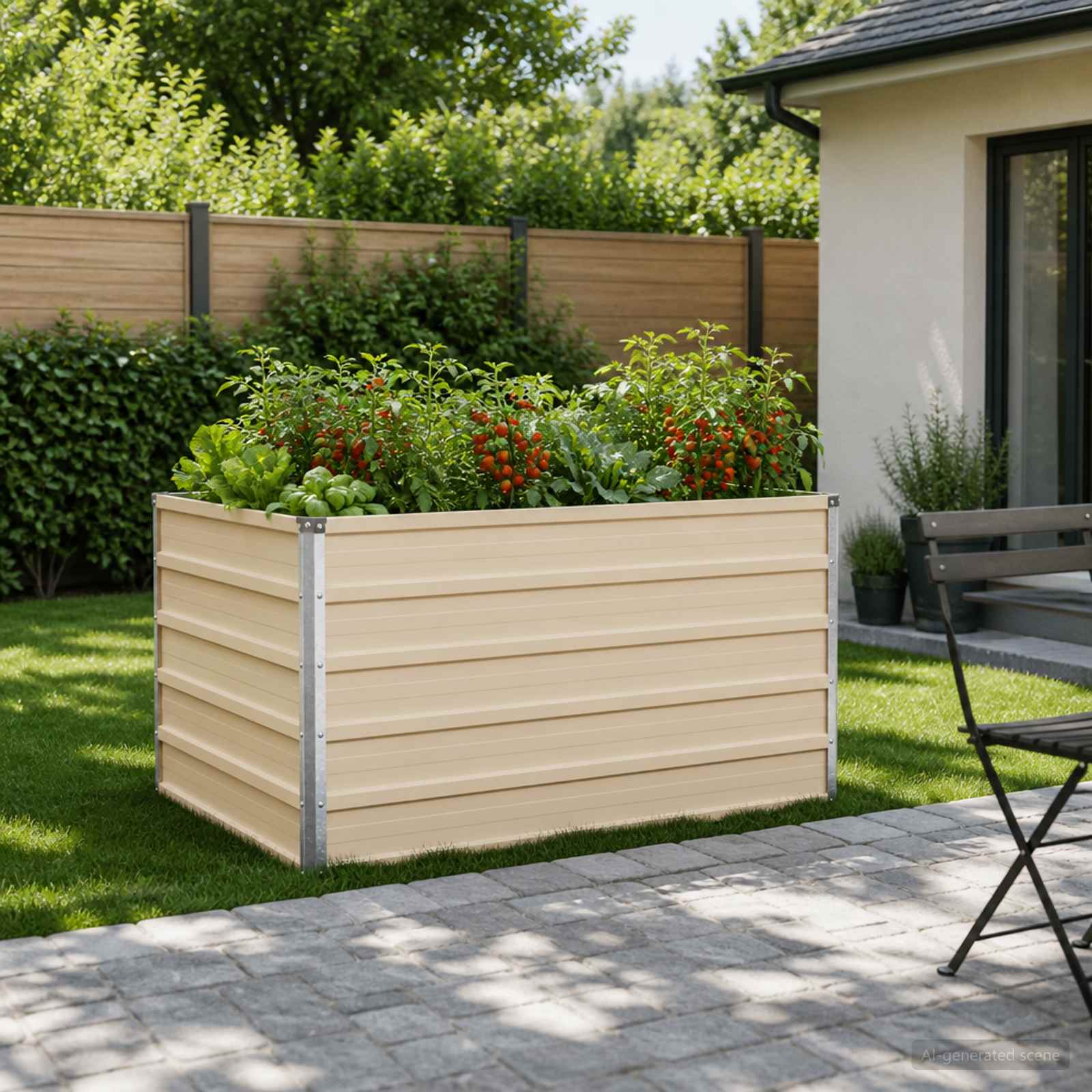 vidaXL Hochbeet im Garten Elfenbein 100 x 80 x 55 cm Verzinkter Stahl
