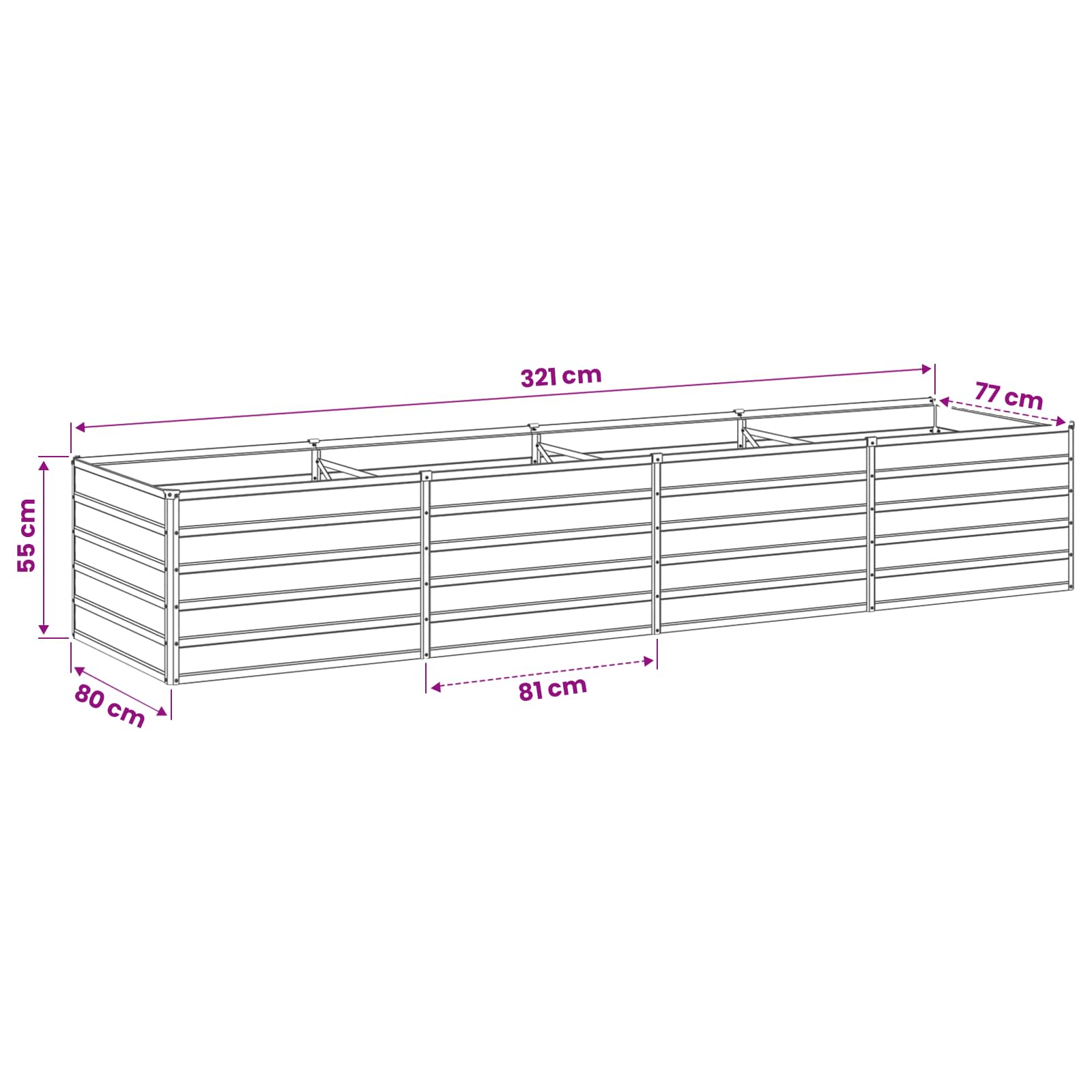 Verhoogd Tuinbed Zilverkleurig 320 x 80 x 55 cm gegalvaniseerd image 9