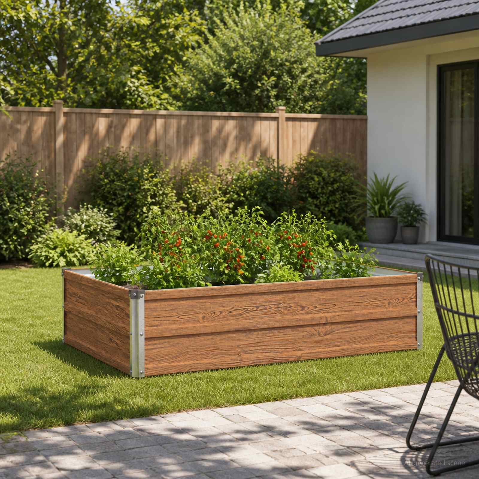 Verhoogd Tuinbed Houtbruin 100 x 80 x 24 cm koudgewalst staal image 1