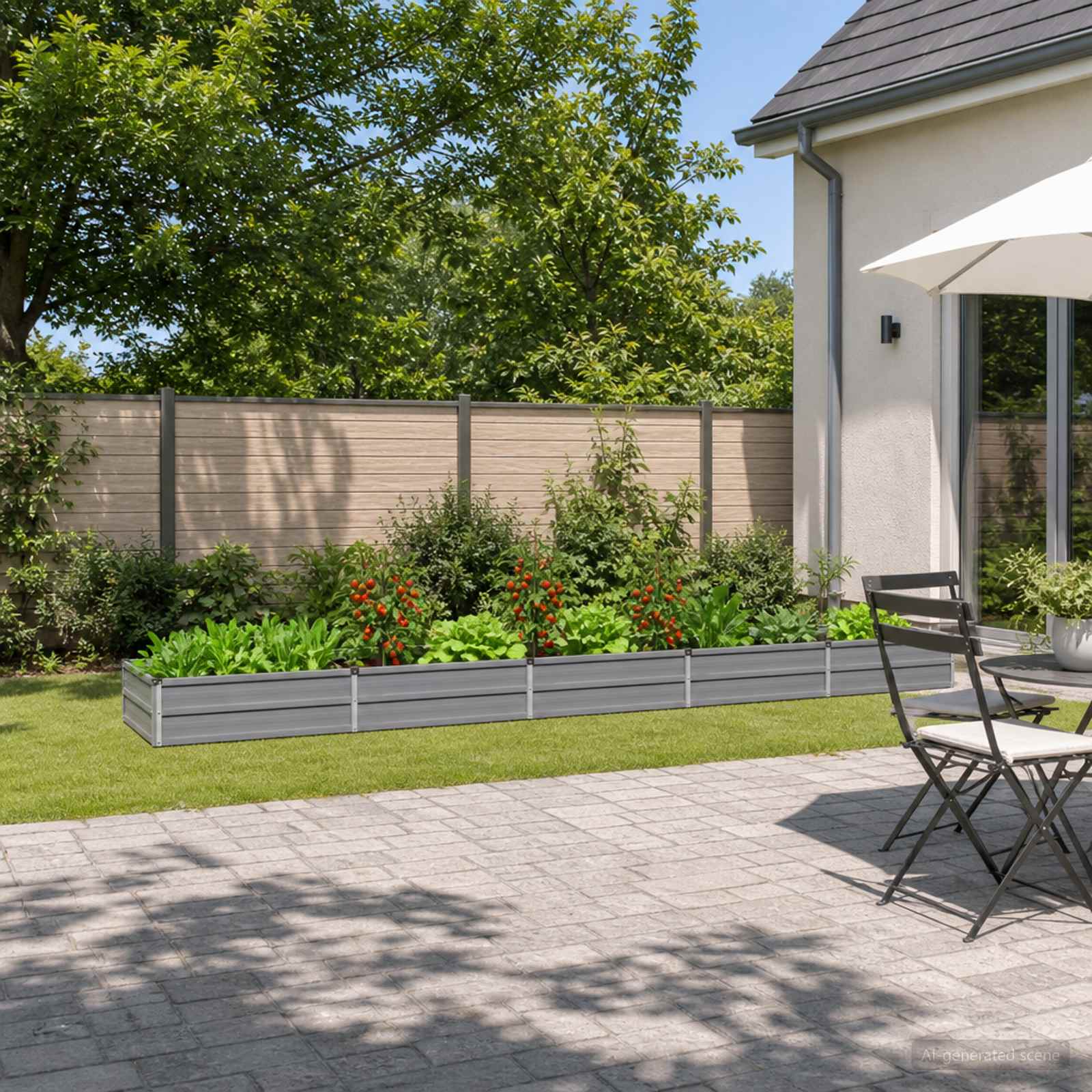 vidaXL Hævet Havebed Grå 400 x 80 x 24 cm Galvaniseret stål
