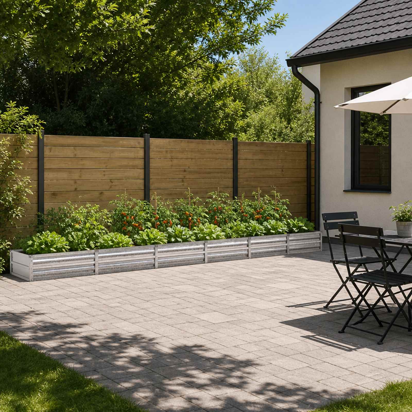Povišana vrtna gredica pocinkana srebrna 480 x 80 x 24 cm Jeklo