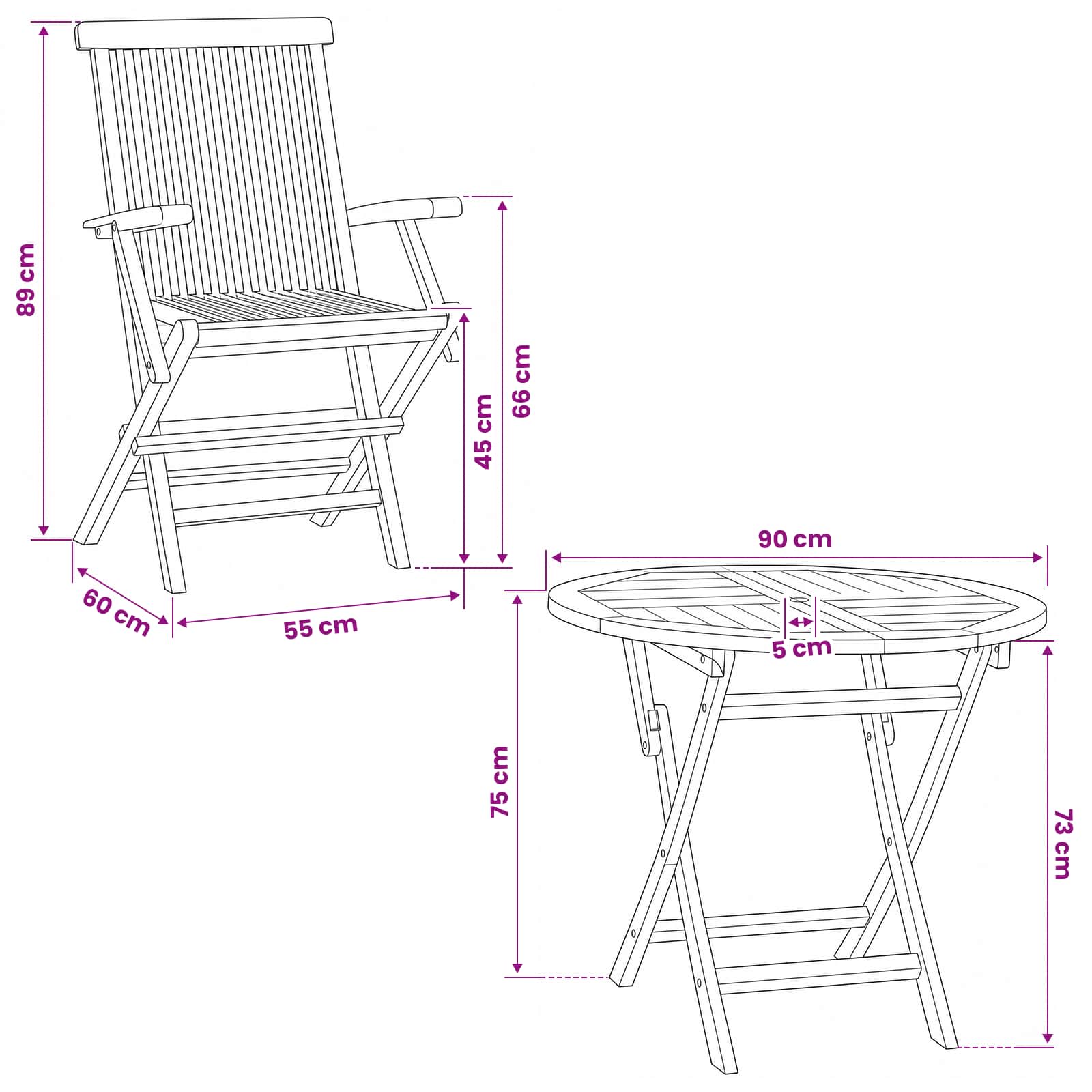 3 Piece Folding Garden Bistro Set size guide