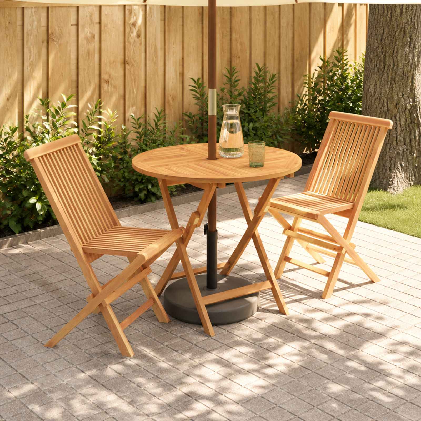 vidaXL 3-teiliges klappbares Garten Bistro Set Natur Massivholz Teak