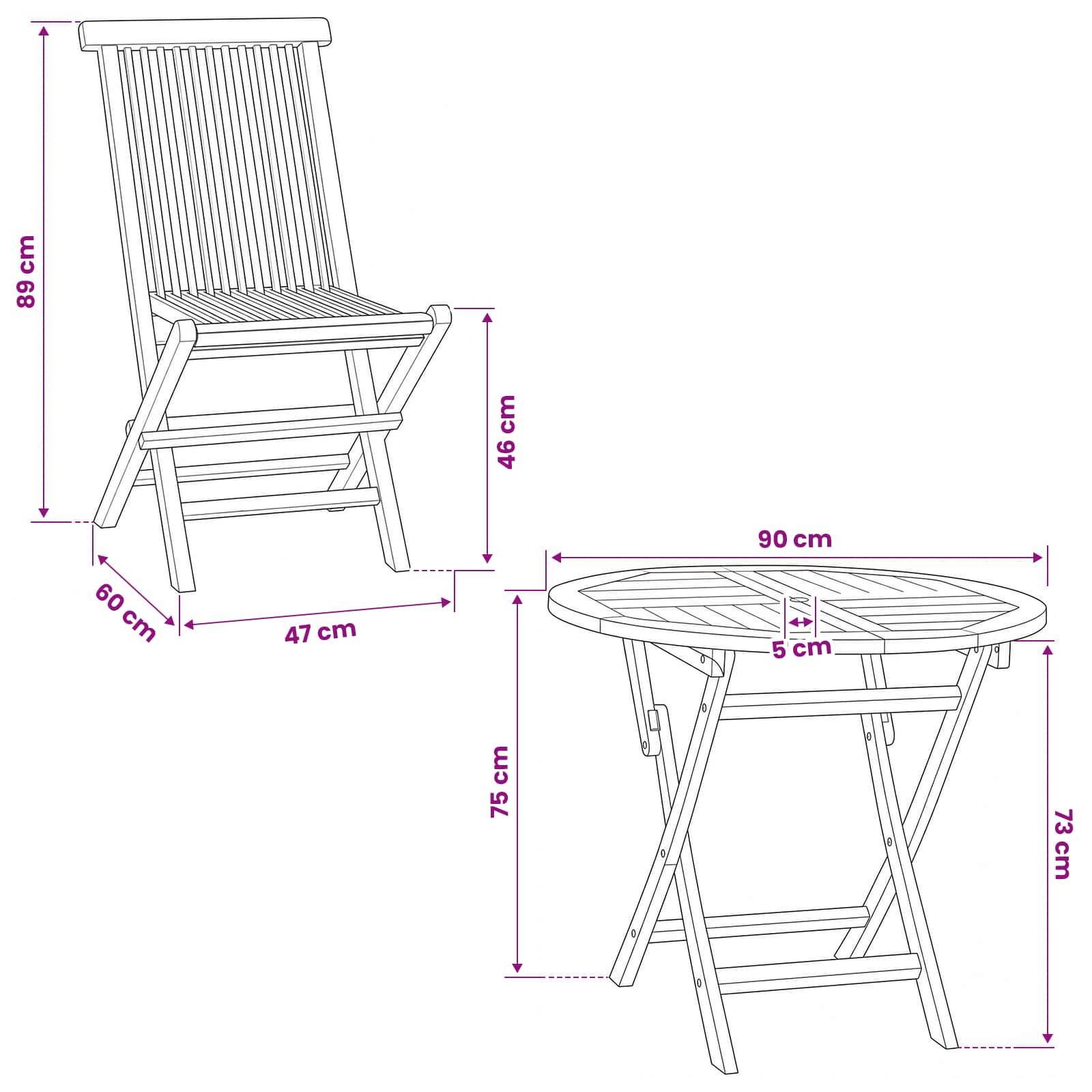 3 Piece Folding Garden Bistro Set size guide