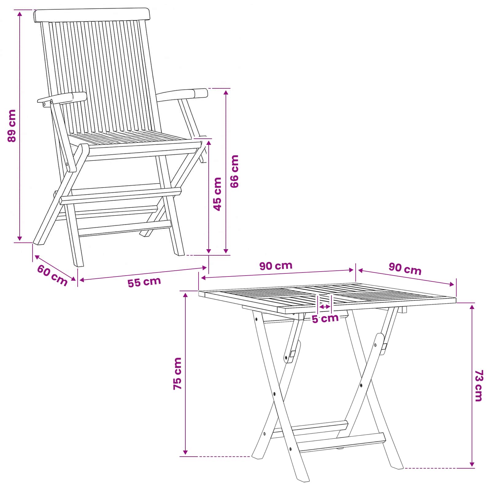 Piece Folding Garden Bistro Set size guide