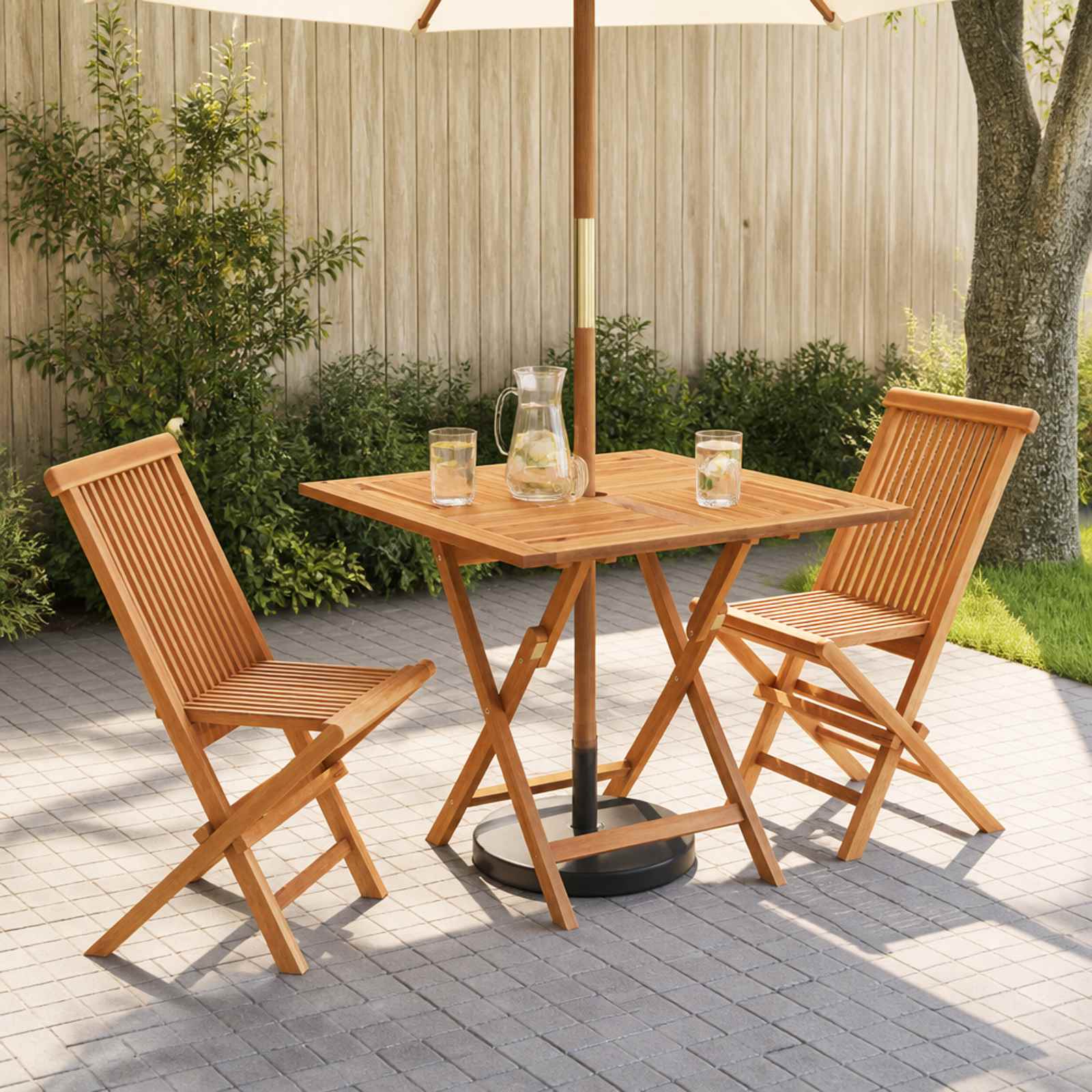 vidaXL 3-teiliges klappbares Garten Bistro Set Natur Massivholz Teak