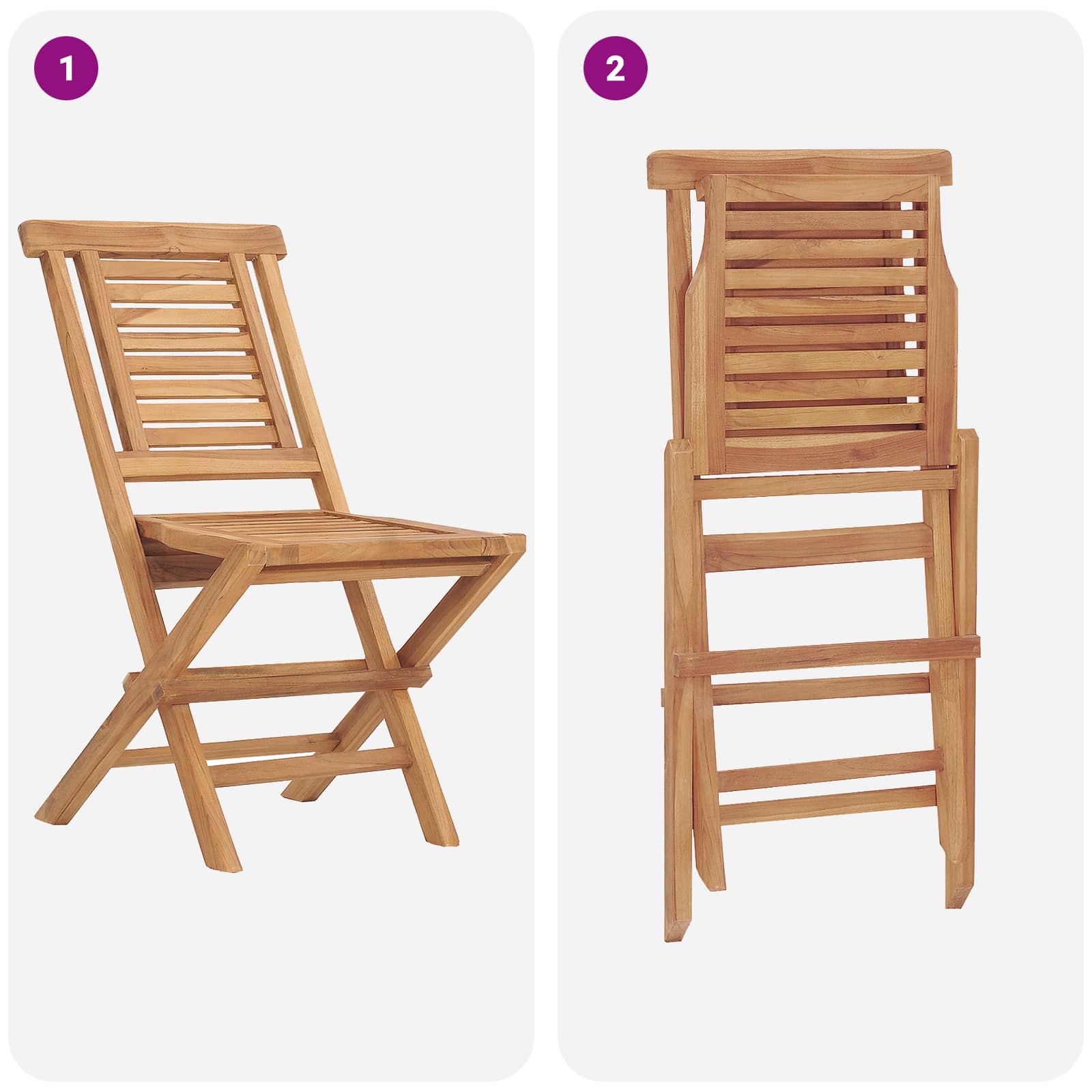 vidaXL 5-teiliges klappbares Garten-Bistro-Set Natur Massivholz Teak – Bild 7