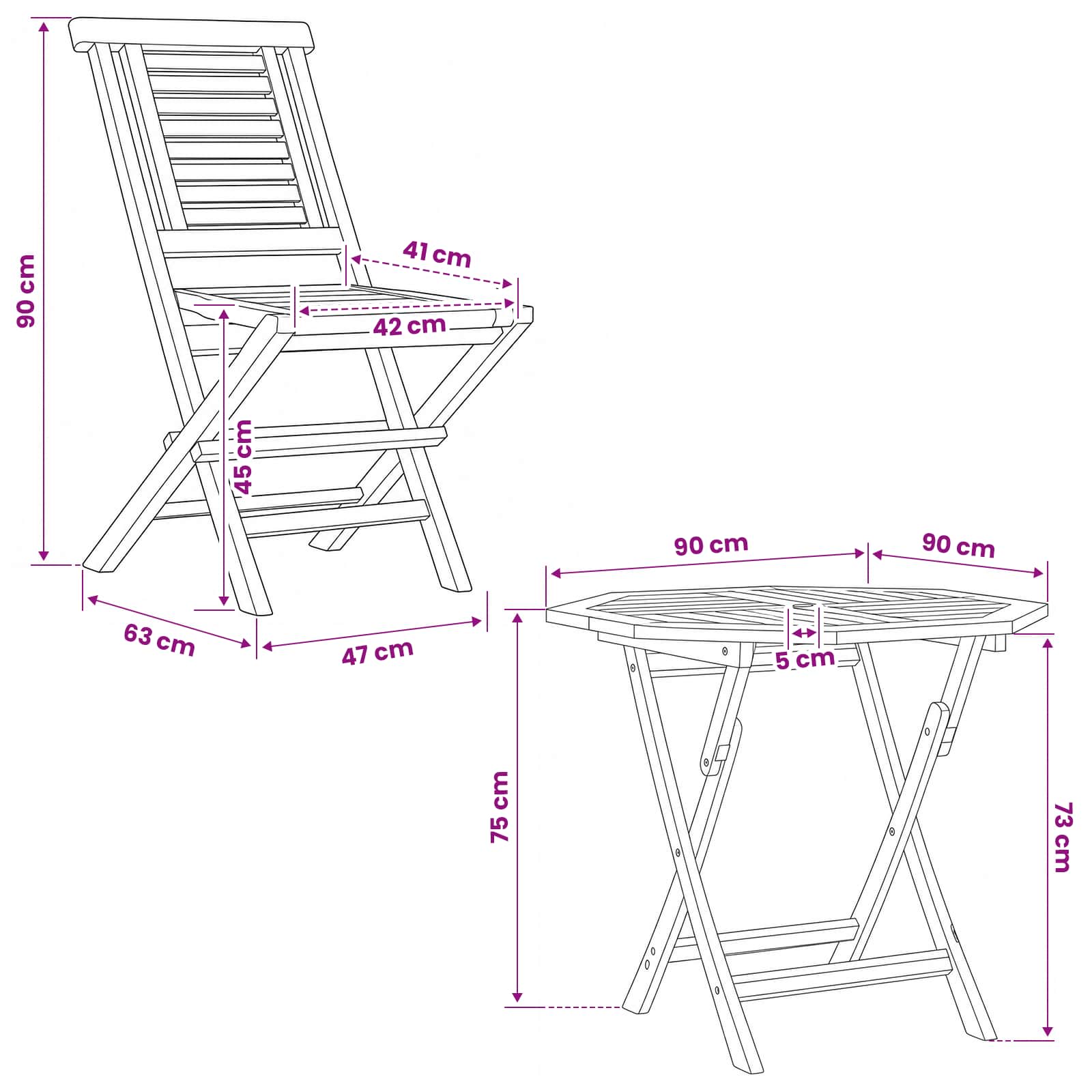 vidaXL 5-teiliges klappbares Garten-Bistro-Set Natur Massivholz Teak – Bild 9