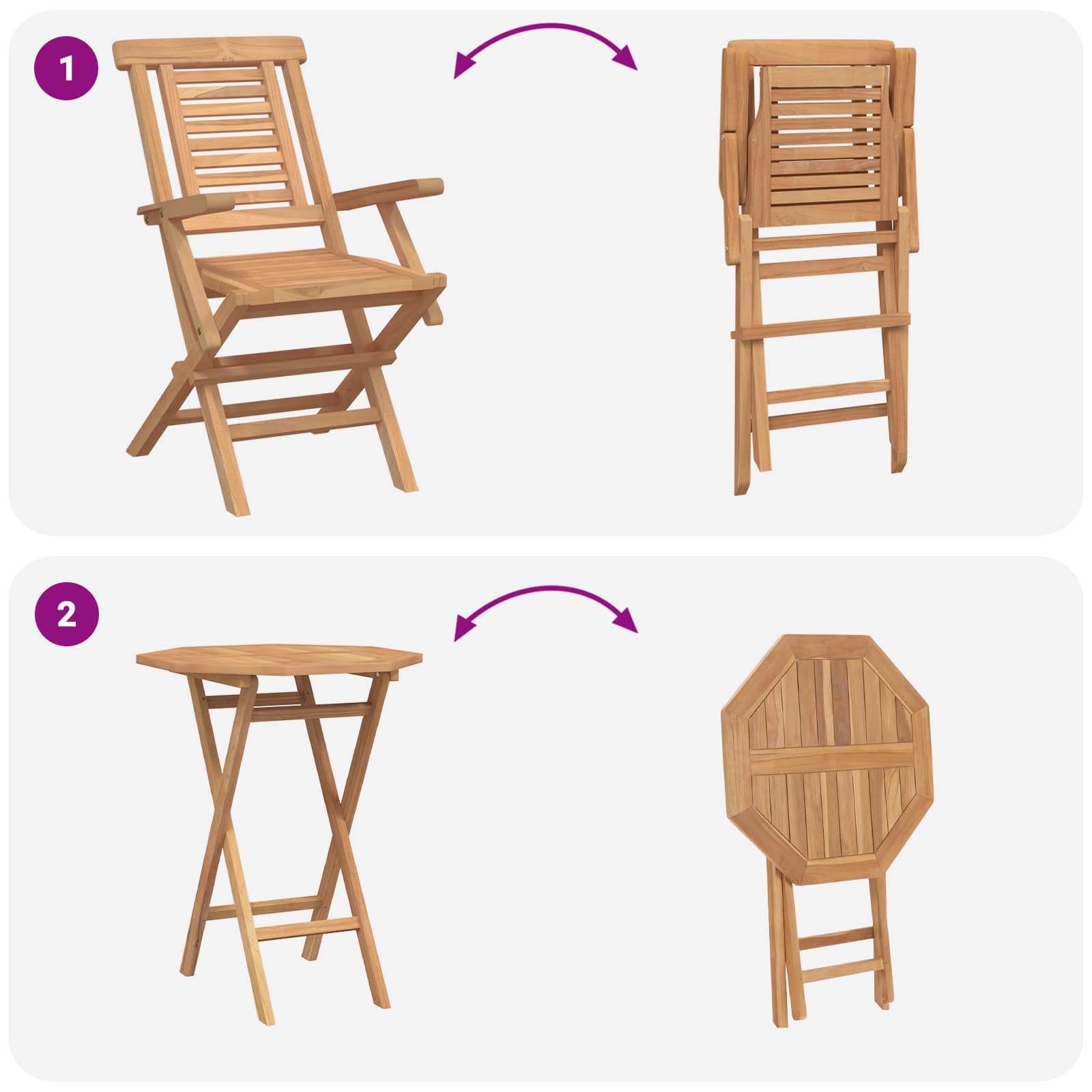 vidaXL Gartenset 3 stk. Braun Massivholz Teak – Bild 9