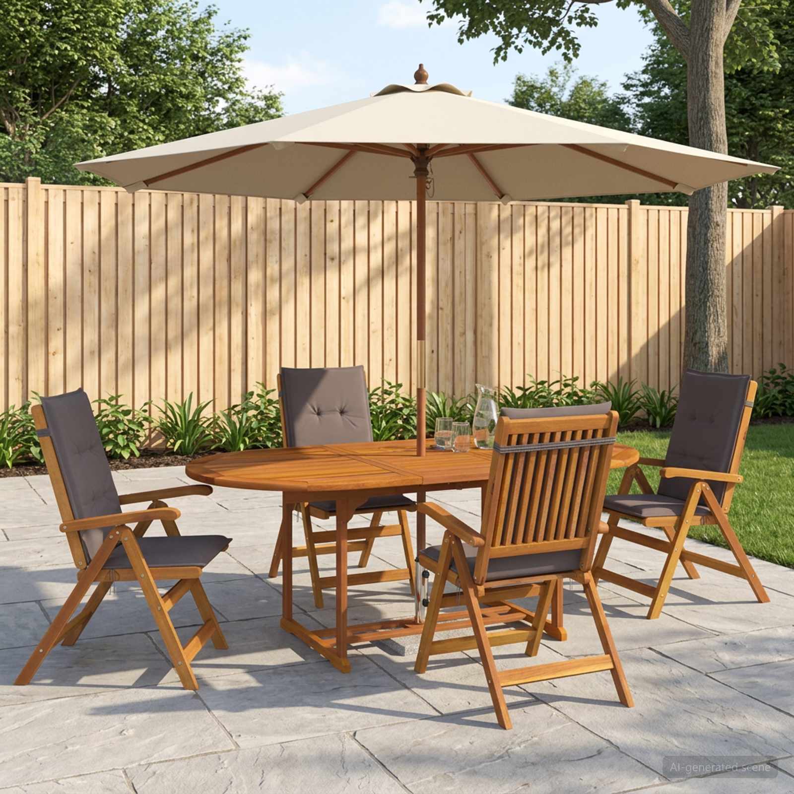 5-delige tuin eetset Naturel Massief Acaciahout image 1