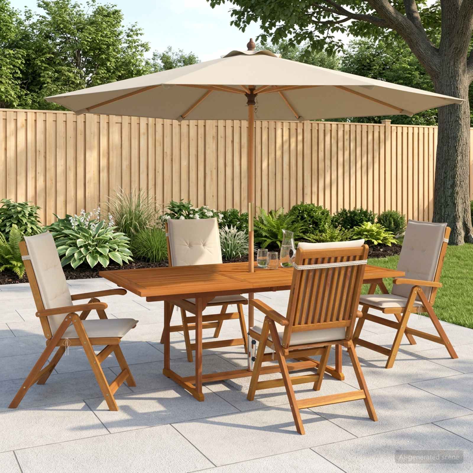5-delige tuin eetset Naturel Massief Acaciahout image 1