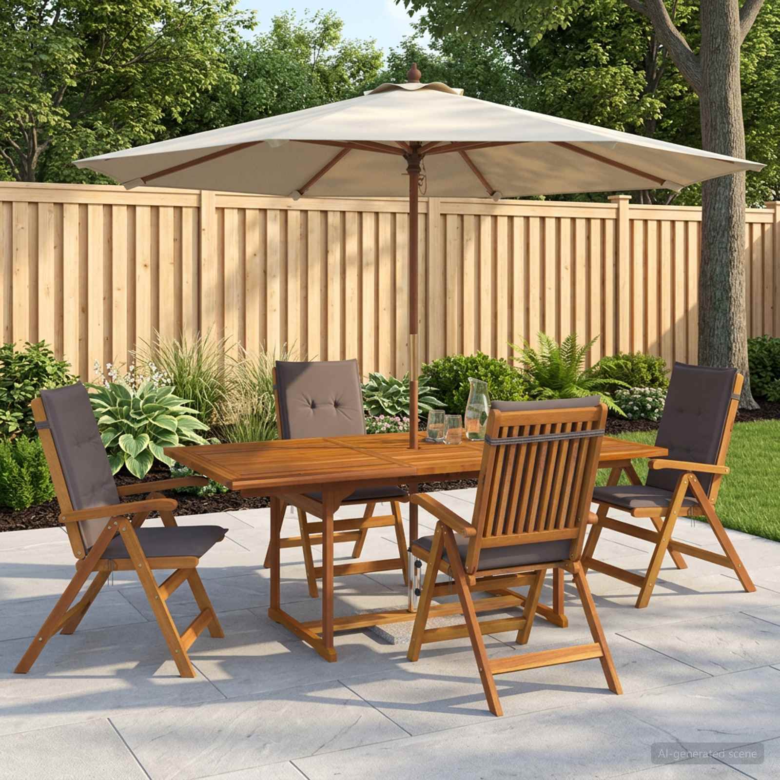 5-delige tuin eetset Naturel Massief Acaciahout image 1